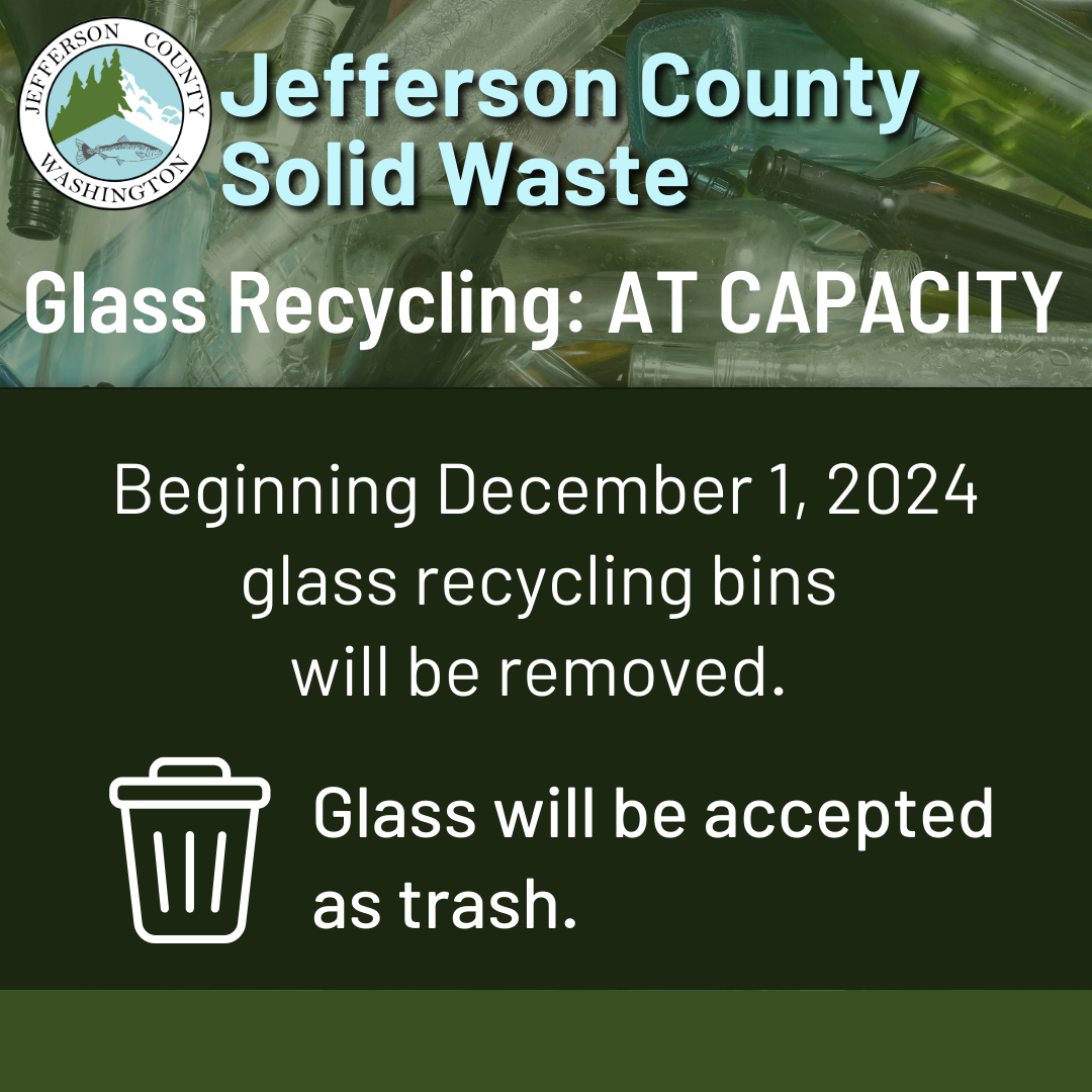 Infographic: Beginning December 1, 2024, glass recycling bins will be removed. Glass will be accepted as trash.